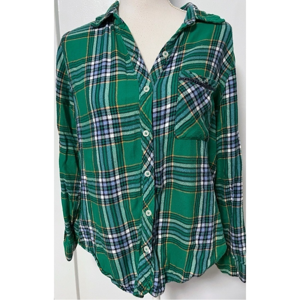Aerie β’ Green Plaid Flannel Button Down Sleep Shirt